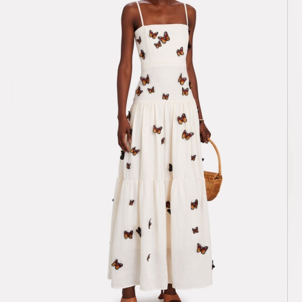 Agua By Agua Bendita Lima Embroidered Butterfly Linen Maxi Dress